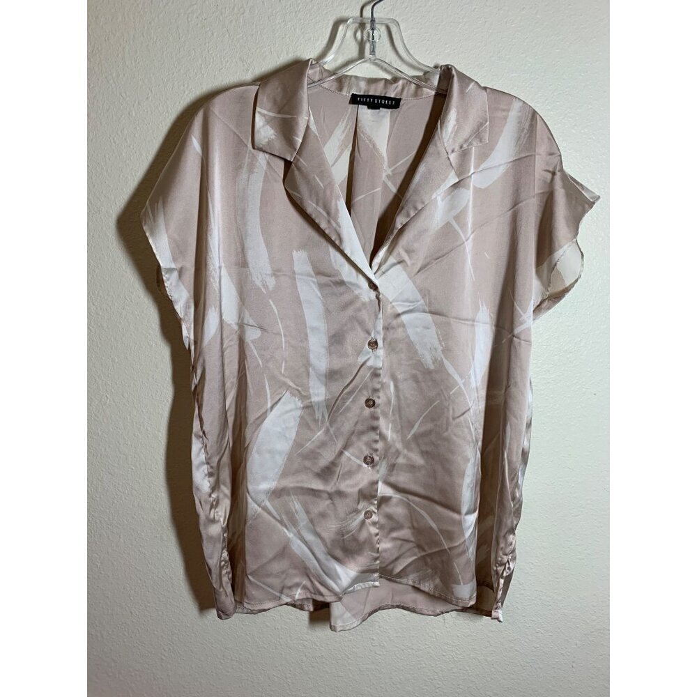 Fifty Street Business Casual Button Up Blouse Top Pastel Neutral Office Medium